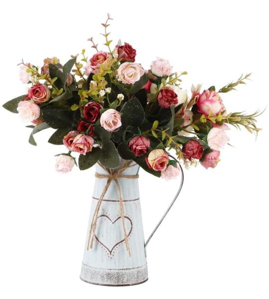 Bloempot, vintage, bloemenvaas, hart, melkkan, ijzer, bloempot, shabby chic, decoratieve landhuisvaas, rustieke bloemenemmer, metalen emmer, plantenpot, cactuspot voor Valentijnsda