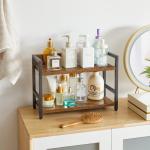 2-Tier Spice Rack Industriële Counter Plank Desktop Opslag Organizer Staande Kruiden Rack voor Aanrecht Keuken Kantoor Woonkamer Desktop Rustiek Bruin TLJ002H