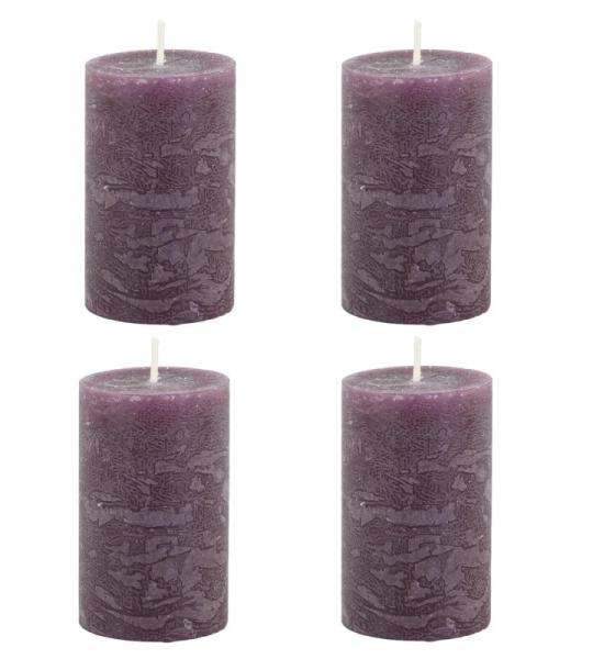 Set van 4 Macon rustieke stompkaarsen antieke altaarkaarsen 100% paraffine lange brandduur H8/D5 cm pruim