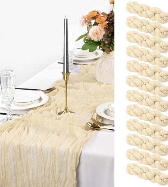 12Pack Käsetuch Tischläufer Beige, rustikale Gaze Tischläufer 90*300CM Käsetuch Tischläufer, Käsetuch Boho Tischläufer für Hochzeit, Party(Beige)