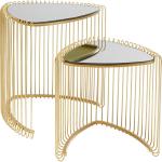 Design Bijzettafel Wire Triangle, set van 2, goud, driehoekige vorm, woonkamertafel, bijzettafel, stalen frame, tafelblad gekleurd glas, 47 x 51 x 44 cm (H/B/D), 39 x 41 x 35 cm (H