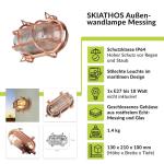 Buitenwandlamp messing glas in koper IP64 tuin binnenplaats H: 13 cm E27 geribbeld maritiem nostalgische buitenlamp terras SKIATHOS
