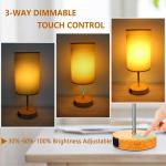 Nachtlampje set van 2 Touch Dimbare LED-tafellamp met USB A Type C aansluitingen, tafellamp E27 houtnerf voor slaapkamer, incl. 6W 600lm LED-lamp