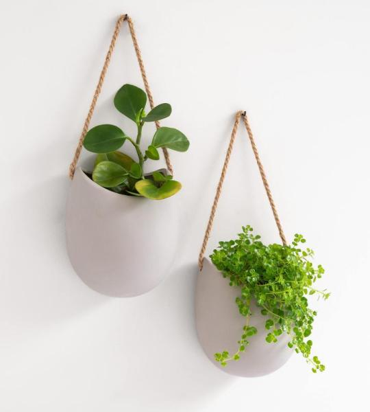 Wandvazen -Ellie- | Hangende keramische bloempotten 2-delig | wanddecoratie voor kamer, balkon en tuin | lichtgrijs (mat)