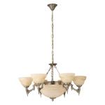 Hanglamp Marbella, 9-lamps, vintage, rustiek, hanglamp van gepolijst gegoten metaal, albastglas in champagne-kleur, eettafellamp, woonkamerlamp met E14-fitting