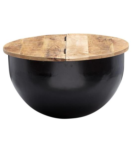 salontafel Mango massief hout metaal 60x34x60 cm industriële stijl rond | Design salontafel met opbergruimte | Moderne salontafel salontafel zwart