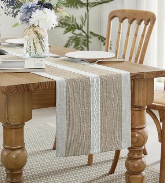 Tafelloper, katoen, linnen, boerderijstijl, voor binnen en buiten, koffietafel, loper, 275 cm, voor feest, eetkamer, keuken, decoraties (koffie, 275 cm)