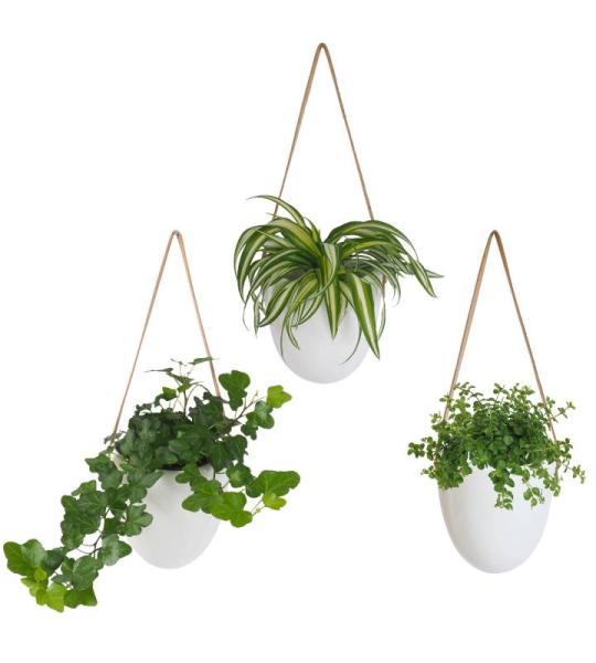 Hangende bloempotten, set van 3 stuks, keramische hanglampen, wandvazen voor planten, hangende bloempotten voor binnen, wandplantenhouder, Scandinavische decoratie, wanddecoratie v
