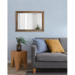 Rustieke houten spiegel, rechthoekig, decoratief, grote wandspiegel, 50 x 40 cm, met frame, slaapkamer, woonkamer, badkamer, hangspiegel, bruin
