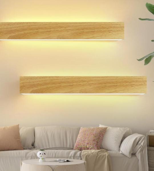 Led-wandlamp voor binnen, wandlamp: 52 cm x 2 17 W, moderne hallamp, hout, trappenhuislamp, 3000 K, warmwit, nachtlamp, wandverlichting voor woonkamer, slaapkamer, hal, trappenhuis