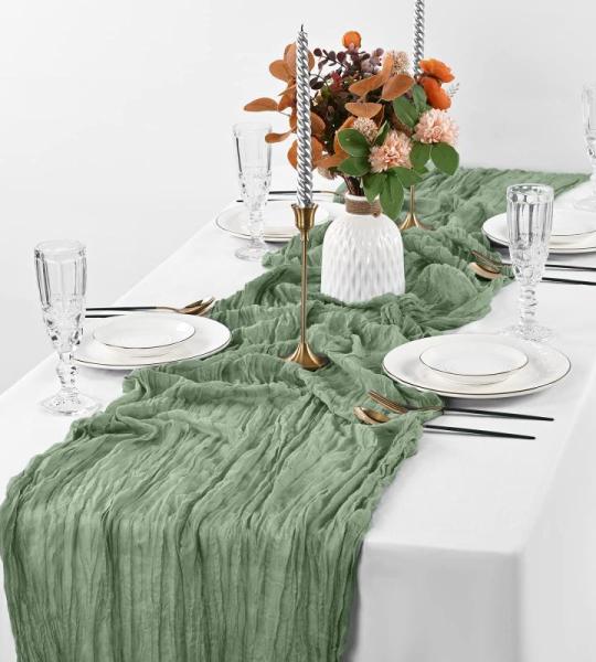 2Pack salbeigrün Käsetuch Tischläufer, rustikaler Gaze-Tischläufer 90*300CM Käsetuch Gaze Tischläufer, Käsetuch Boho Tischläufer für Hochzeit, Geburtstag, Party-Dekoration