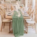 2Pack salbeigrün Käsetuch Tischläufer, rustikaler Gaze-Tischläufer 90*300CM Käsetuch Gaze Tischläufer, Käsetuch Boho Tischläufer für Hochzeit, Geburtstag, Party-Dekoration
