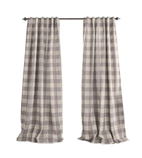 Home Fashions Farmhouse Living Grainger Buffalo-Check Verdunkelungsvorhang für Wohnzimmer und Schlafzimmer, Vorhang mit Stangentaschen, 132,1 x 213,4 cm, Grau, 1 Vorhang
