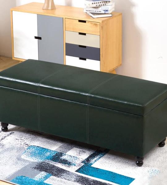 Moderner Leder-Ottomane mit Hebebügel, getuftetes Holz, Fußstütze, Hocker für Wohnzimmer, Schlafzimmer, rechteckiger Couchtisch mit verstecktem Stauraum, Dunkelgrün, 80 x 43 x