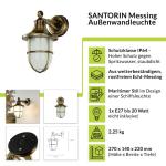 Buitenwandlamp echt messing glas in antiek messing IP64 voordeur tuin D: 22 cm E27 lantaarn rustieke maritieme wandlamp buiten