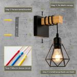 Wandlamp voor binnen, vintage wandlamp van hout en metaal, E27 wandverlichting, zwart/bruin, retro industriële wandlamp, armaturen, voor binnen en woonkamer, slaapkamer, hal, trap