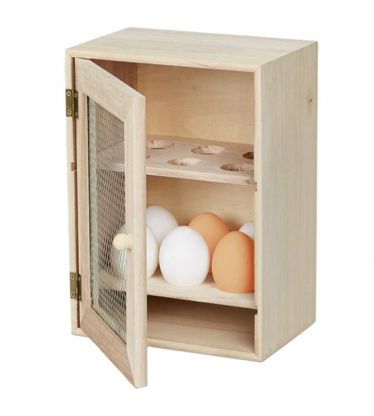 Eierkast, voor 12 eieren, landelijke stijl, om neer te zetten, hout & metaal, eierrek, h x b x d: 25 x 18 x 12 cm, natuur, 1 stuk