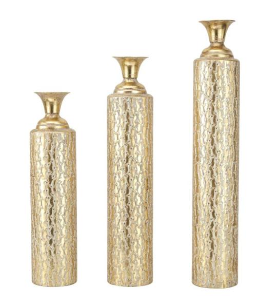 Metalen cilindervaas met groeiend wijnstokpatroon, set van 3 34", 29", 25" H, goud
