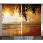 Oceaan Gordijnen, Sunset Caribbean Palms, Woonkamer Slaapkamer Raamgordijnen 2-delige set, 280 x 245 cm, Dark Oranje Blauw van de Baby