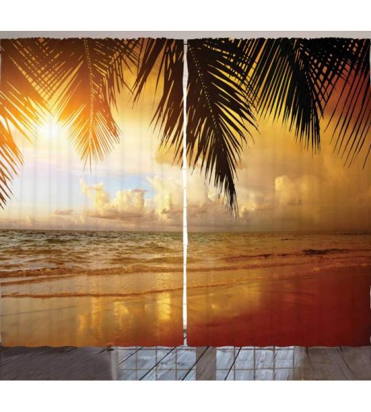 Oceaan Gordijnen, Sunset Caribbean Palms, Woonkamer Slaapkamer Raamgordijnen 2-delige set, 280 x 245 cm, Dark Oranje Blauw van de Baby