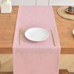Tischläufer aus Rosa Leinen, 230cm lang, maschinenwaschbar, rustikaler Bauernhaus-Tischläufer für Essen, Feiertage, Partys und den täglichen Gebrauch(Rosa, 230cm)