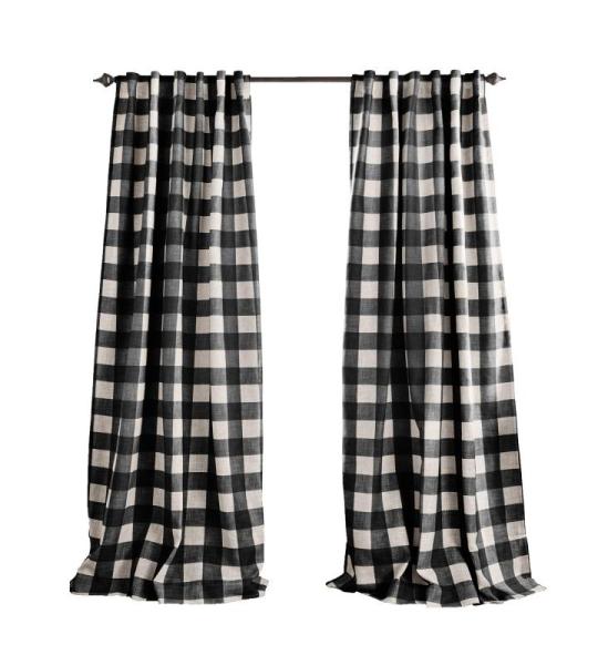 Home Fashions Farmhouse Living Grainger Buffalo-Check Verdunkelungsvorhang Wohnzimmer und Schlafzimmer Vorhang mit Stangentaschen, 132,1 x 213,4 cm, Schwarz, 1 Vorhang