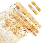 1 rol tafelloper goud, 28 cm x 15 m tafelloper met coating glanzend goud glanzend gouden tafelkleden bruiloft decoratiestof polyester tafeldecoratie tafelloper met 2 gekleurde lint