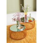 Design salontafel draad, koper, set van 2, rond, spiegelend tafelblad, moderne glazen tafel, grote bijzettafel, koffietafel, nachtkastje, 60/70 cm diameter