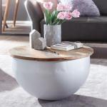 FineBuy Mango Salontafel, 60 x 34 x 60 cm, massief hout, metaal, industrieel rond, design woonkamertafel met opbergruimte, loungetafel, sofatafel, modern