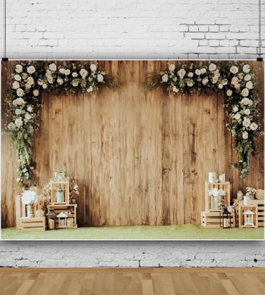 2,2x1,5m Bruiloft Achtergrond voor Fotografie Geheime Tuin Achtergrond Rutic Hout Witte Bloem Stand Bruiloft Verjaardag Fotostudio Rekwisieten Portret Dromerige Fotografie Achtergr