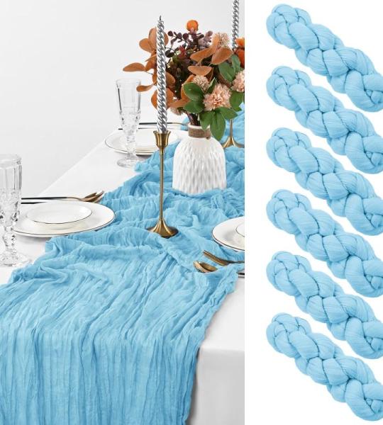 6 Packungen Käsetuch-Tischläufer, 3 m, babyblaue Gaze-Tischläufer, Tischdekoration, 88,9 x 304,8 cm, rustikaler Käsetuch-Tischläufer, transparenter Käsetuch-Stoff, Tischläuf