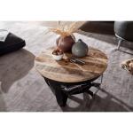 FineBuy Salontafel, 60 x 34 x 60 cm, mango massief hout/metaal, industrieel, zwart, rond, salontafel, woonkamertafel, massief, kleine tafel, salontafel, woonkamer
