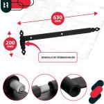 Loadband met blokken, 600 mm, gepoedercoat staal, deurband met kogellagers, scharnier, zwart, links en rechts, laadbanden, deurband, houten deur, tuindeurband
