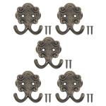 Klassieke kapstokhaken, dubbele haken, hoedhaken, kledinghaken, ijzeren haken, antiek design, set van 5, brons (klein)