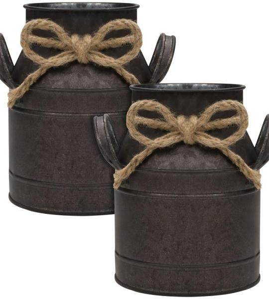 Rustiek Metalen Bloemen Vaas (2Pak) – B11,2 x H15,2 cm – Gegalvaniseerde Vintage Chique Boerderij Melk Kan – Primitieve Decoratieve Kan Voor Huis/Huwelijk Decor en Planten