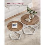 Salontafel rond, set van 2, woonkamertafel, bijzettafel, modern, afneembaar tafelblad, voor woonkamer, honingbruin-wolkenwit LET040K41