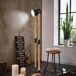 vloerlamp Hornwood, vintage leeslamp in industrieel ontwerp, FSC, staande lamp retro van staal en hout, kleur zwart, crème, bruin, E27 fitting, FSC-gecertificeerd, incl. voetschak