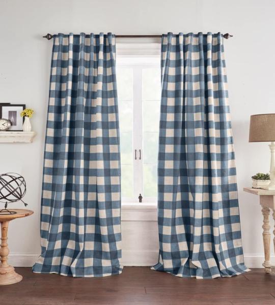 Home Fashions Farmhouse Living Grainger Buffalo-Check Verdunkelungsvorhang für Wohnzimmer und Schlafzimmer, Vorhang mit Stangentaschen, 132,1 x 213,4 cm, Indigo, 1 Vorhang