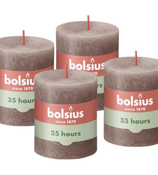 Rustieke stompkaarsen - lichtgrijs - 4 stuks - 8 x 7 cm - decoratieve kaarsen - lengte brandduur 35 uur - ongeparfumeerde - natuurlijke plantenwas - zonder palmolie