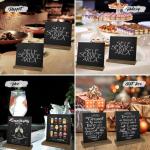 Leisteenbord, 8 stuks, klein krijtbord met rustieke houten standaard, buffet, prijskaartjes, standaard, drankkaart voor bar, café, verjaardag, bruiloft, bevat 3 stiften (stijl 1)