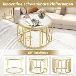 Ronde salontafel met 2 glasplaten en opbergruimte en draaibaar metalen frame, gouden bijzettafel, koffietafel voor woonkamer