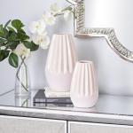 Keramische handgemaakte vaas met rasterpatroon, set van 2 8", 7"H, grijs
