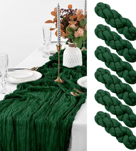 6er-Pack Käsetuch-Tischläufer, dunkelgrüner rustikaler Gaze-Tischläufer, 90x 300cm, Käsetuch-Gaze-Tischläufer Käsetuch Boho-Tischläufer für Hochzeit, Geburtstag(dunkelgrü