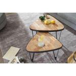 Set van 2 mango/acacia massief houten driehoekig | Bruine salontafel met metalen poten | Placemat 2-delige nesttafel hout/metaal zwart