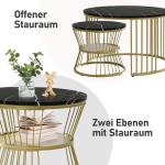 Moderne ronde salontafel, set van 2, ronde bijzettafelset, woonkamertafel met marmerfineer en goud, metalen frame, bijzettafel, salontafel, koffietafel voor woonkamer en slaapkamer