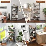 Boekenkast, rek met 4 niveaus, houten ladderrek, met kantelbeveiligingen en verstelbare voetkussens, metalen frame, voor woonkamer, werkkamer en kantoor (rustiek bruin)
