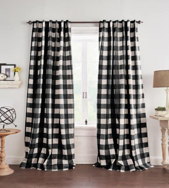 Home Fashions Farmhouse Living Grainger Büffelkaro Verdunkelungsvorhang für Wohnzimmer und Schlafzimmer mit Stangentaschen, 132,1 x 241,3 cm, Schwarz, 1 Vorhang