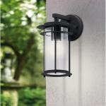 Valdeo Buitenwandlamp, 1 lichtpunt, wandlamp van verzinkt staal in zwart, transparant glas, E27-fitting, IP44