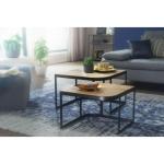 salontafel set van 2 Mango massief houten/metalen salontafel bruin | Industriële bijzettafel bijzettafel metalen poten zwart | 2-delige placemat bijzettafel van hout