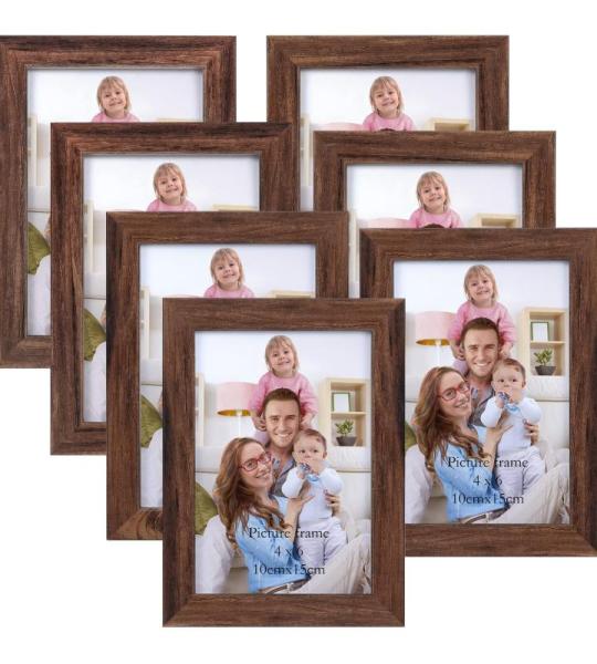 7 stuks fotolijsten set 10x15 cm voor 15x10 foto's en foto's, bruine fotolijst collage, wand- of tafelstandaard - cadeau vriend